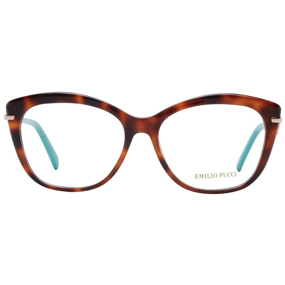 Emilio Pucci Brown Women Glasses Frame, full-rim plastic with butterfly style, demo lenses, includes branded case.