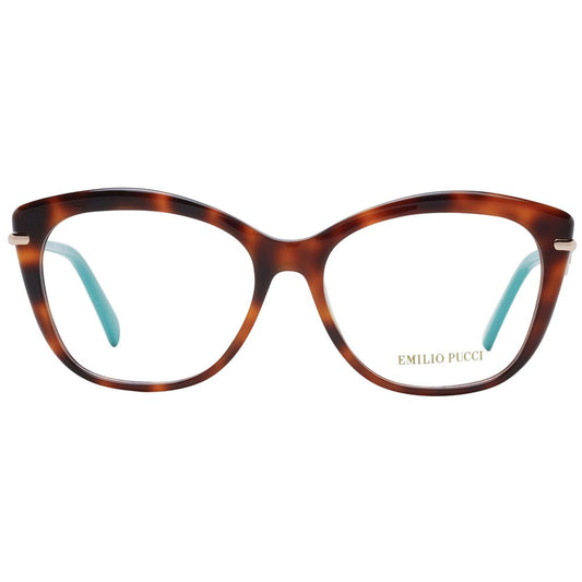 Emilio Pucci Brown Women Glasses Frame, full-rim plastic with butterfly style, demo lenses, includes branded case.