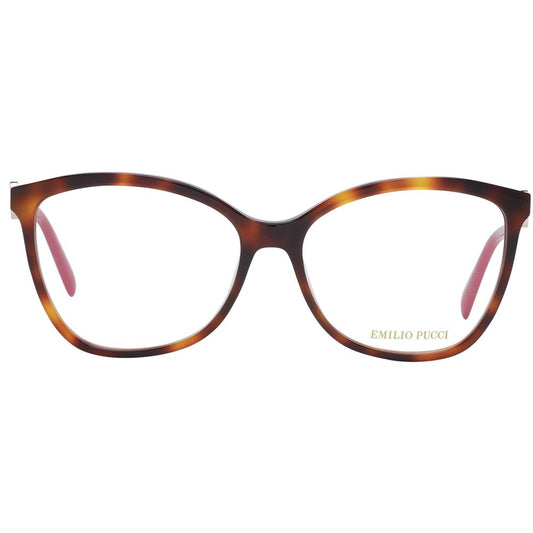 Emilio Pucci Brown Women Glasses Frame, full-rim cat eye style with demo lenses. Plastic frame, includes branded case.