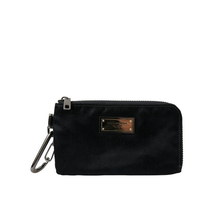 Dolce & Gabbana Black Nylon Logo Plaque Keyring Pouch Clutch Bags