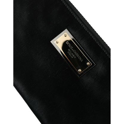 Dolce & Gabbana Black Nylon Logo Plaque Keyring Pouch Clutch Bags