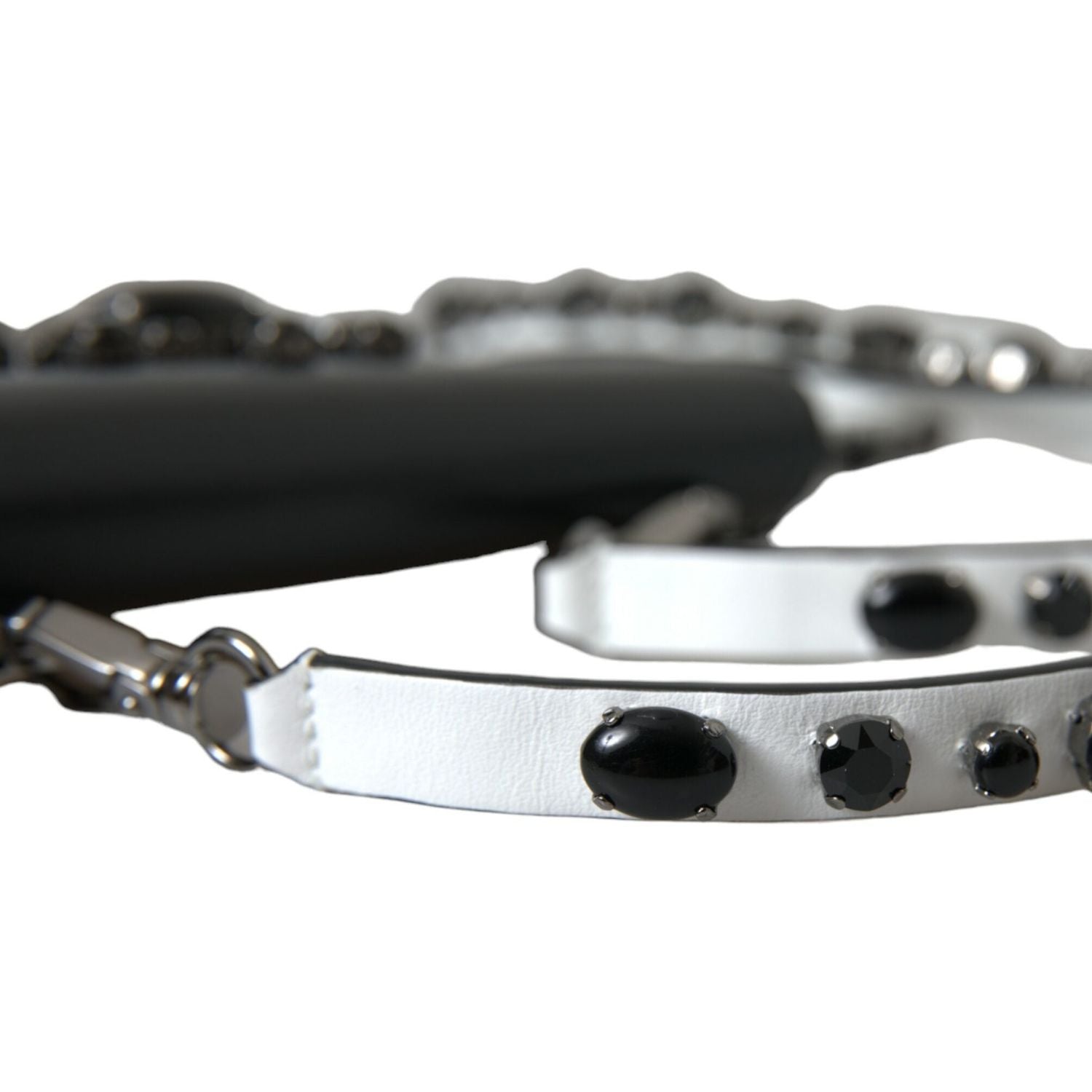 Dolce & Gabbana Black White Leather Crystal Embellished Cardholder Wallet