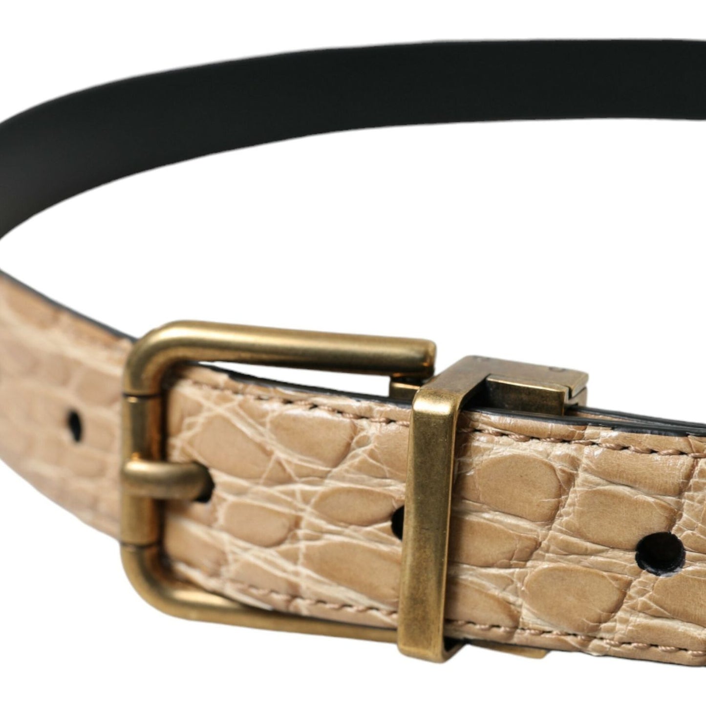 Dolce & Gabbana Beige Exotic Leather Gold Metal Buckle Belt BEL9108-90