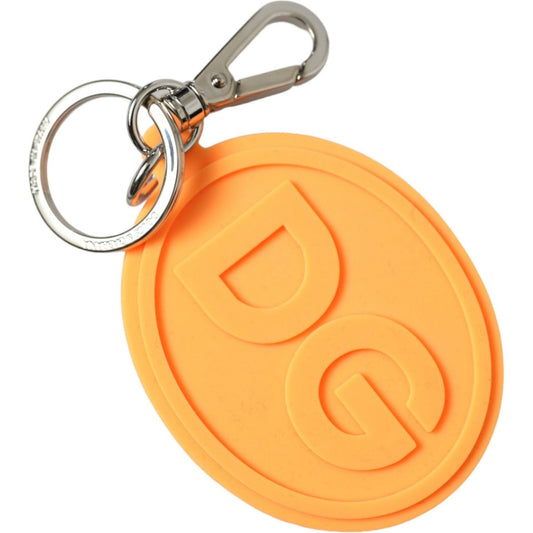 Dolce & Gabbana Orange Rubber DG Logo Silver Brass Metal Keyring Keychain SMY101357
