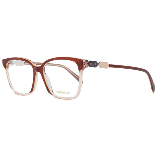 Emilio Pucci Brown Women Glasses Frame, full-rim square style with plastic material, includes branded case for women.