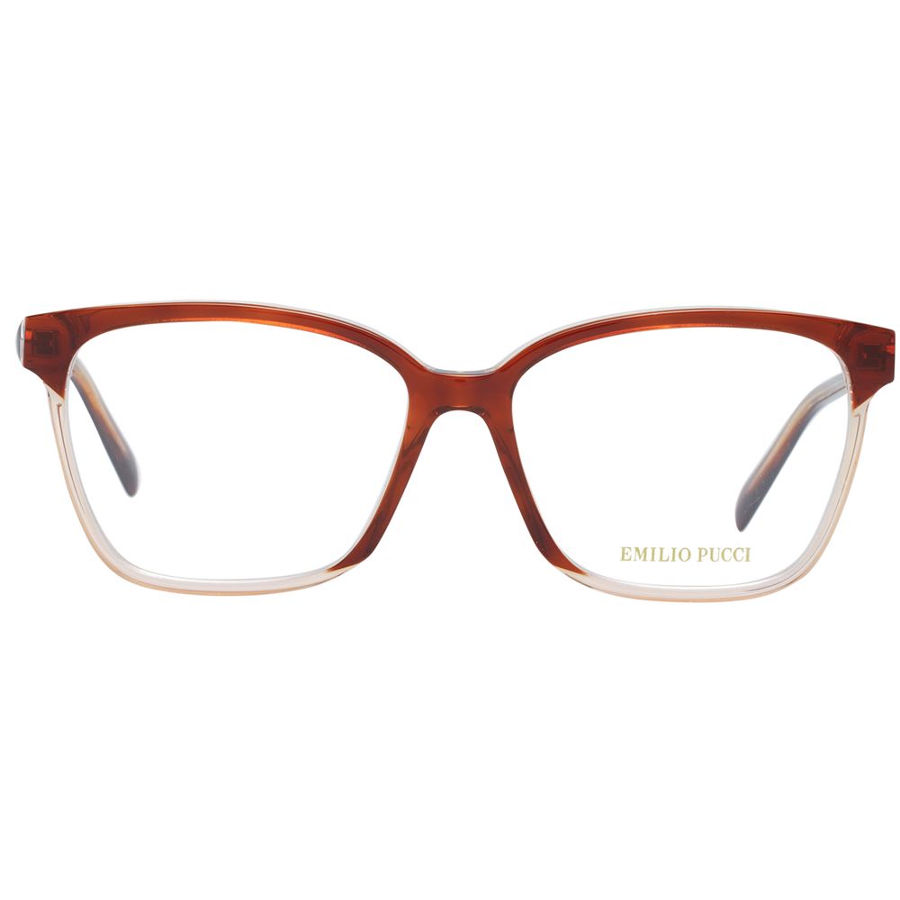 Emilio Pucci Brown Women Glasses Frame, full-rim plastic square style, demo lenses. Includes branded case. Size 55-15-140.