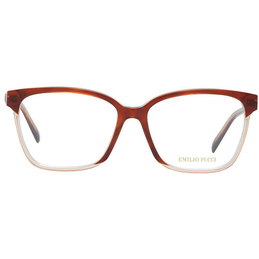 Emilio Pucci Brown Women Glasses Frame, full-rim plastic square style, demo lenses. Includes branded case. Size 55-15-140.