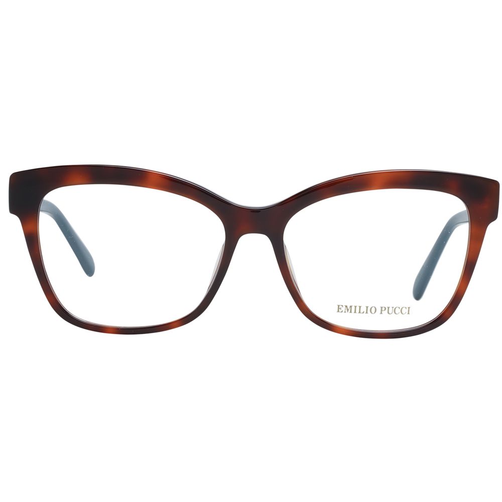 Emilio Pucci Brown Women Glasses Frame, full-rim style in plastic with butterfly shape, lenses width 54, bridge width 15, temples 140.