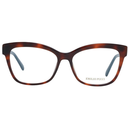 Emilio Pucci Brown Women Glasses Frame, full-rim style in plastic with butterfly shape, lenses width 54, bridge width 15, temples 140.