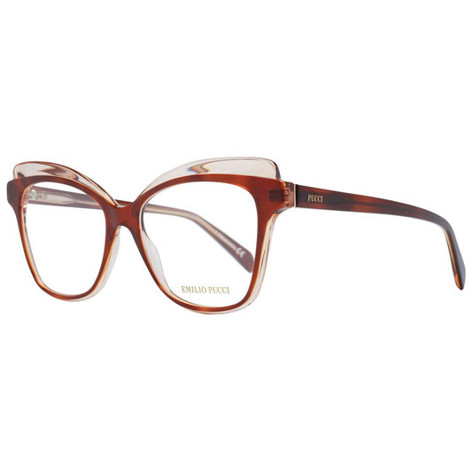 Emilio Pucci Brown Women Glasses Frame in full-rim butterfly style with brown plastic material and demo lenses.