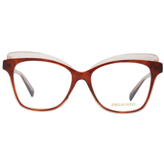 Emilio Pucci Brown Women Glasses Frame, full-rim butterfly style with demo lenses, plastic material, includes branded case.