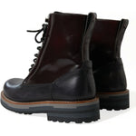 Dolce & Gabbana Black Leather Military Combat Boots Shoes