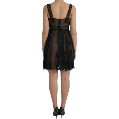 Dolce & Gabbana Black Silk Pleated Lace Chiffon Mini Dress