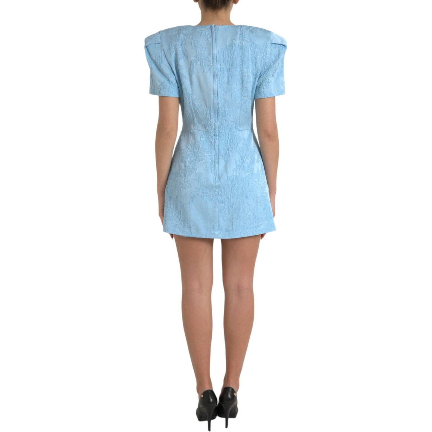 Dolce & Gabbana Light Blue Floral Jacquard Puff Sleeve Mini Dress
