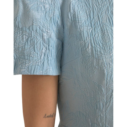 Dolce & Gabbana Light Blue Floral Jacquard Puff Sleeve Mini Dress