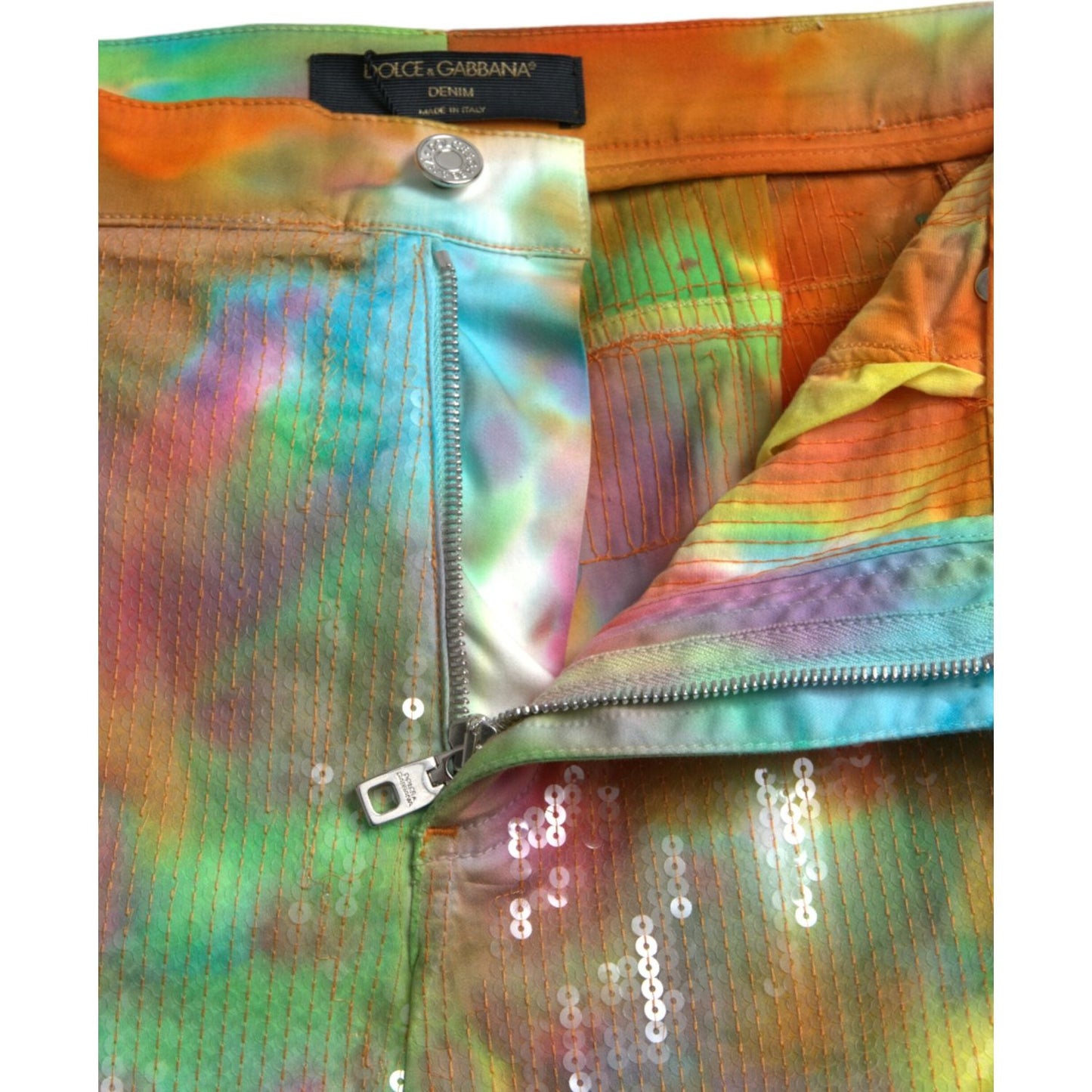 Dolce & Gabbana Multicolor Tie Dye Sequined High Waist Cropped Pants