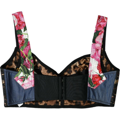 Dolce & Gabbana Multicolor Floral Patchwork Bustier Crop Top