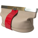 Balenciaga Beige Red Two Tone Exotic Leather Pouch Bag BAG1173