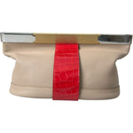 Balenciaga Beige Red Two Tone Exotic Leather Pouch Bag BAG1173