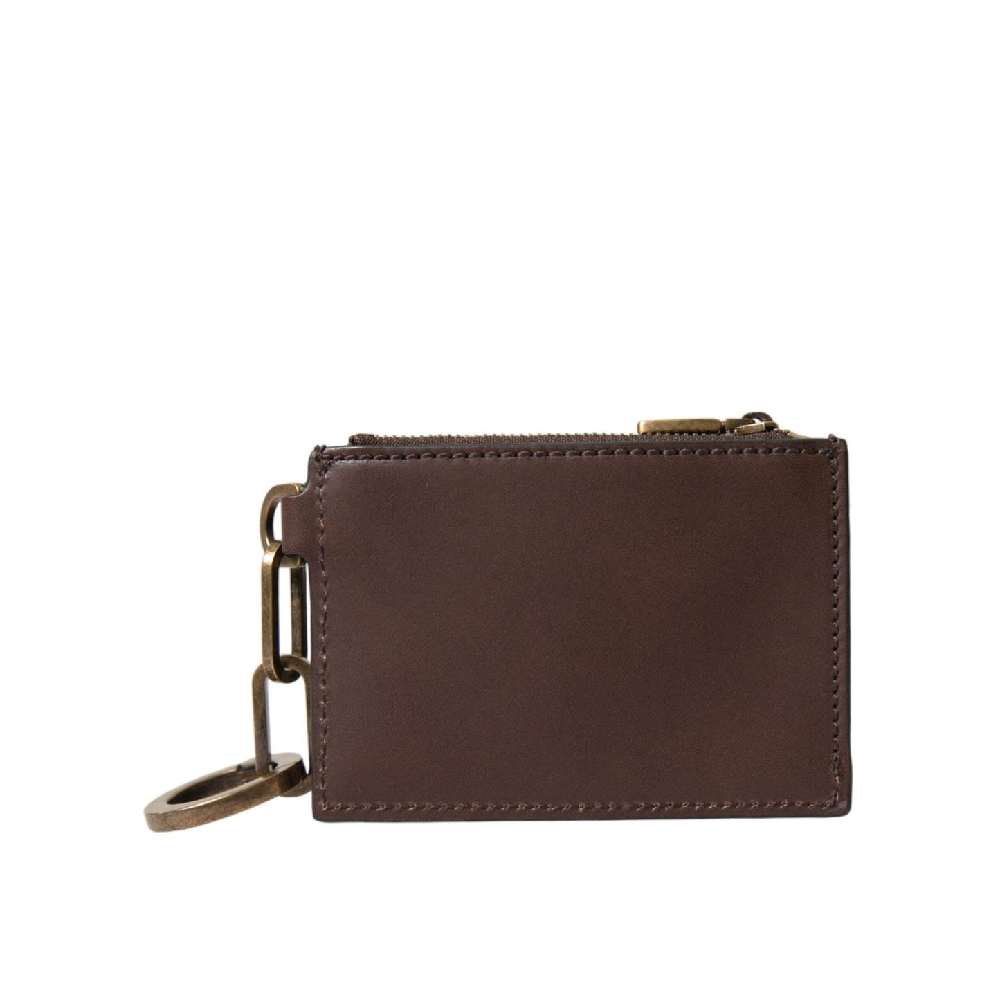 Dolce & Gabbana Brown Leather Zip Logo Keyring Coin Purse Keyring Wallet SMY101293