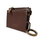 Dolce & Gabbana Brown Leather Zip Logo Keyring Coin Purse Keyring Wallet SMY101293