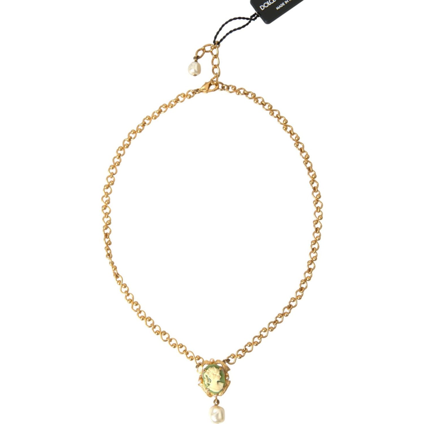 Dolce & Gabbana Gold Brass Chain Pearl Pendant Charm Necklace SMY101384