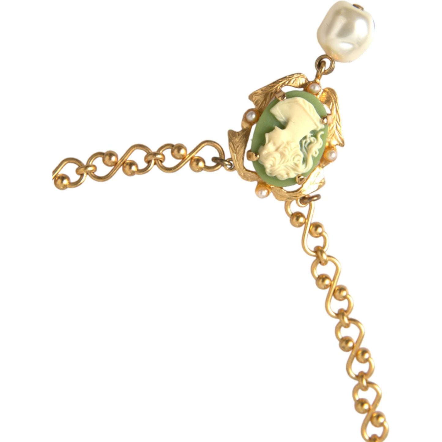 Dolce & Gabbana Gold Brass Chain Pearl Pendant Charm Necklace SMY101384