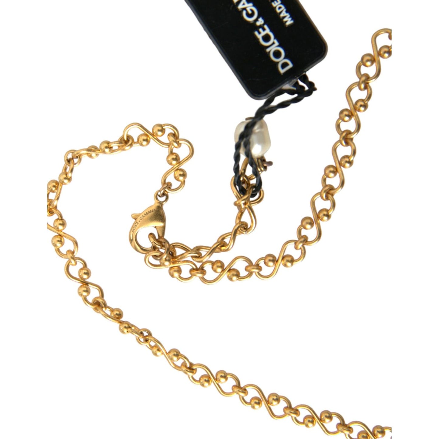 Dolce & Gabbana Gold Brass Chain Pearl Pendant Charm Necklace SMY101384