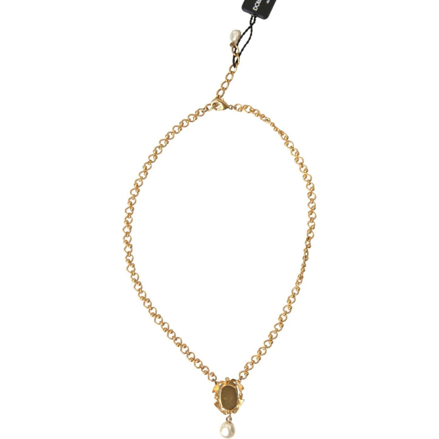 Dolce & Gabbana Gold Brass Chain Pearl Pendant Charm Necklace SMY101384