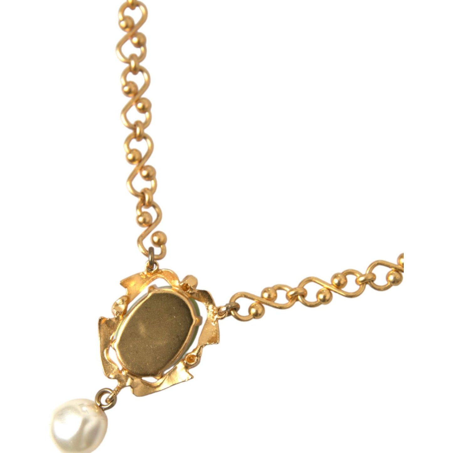 Dolce & Gabbana Gold Brass Chain Pearl Pendant Charm Necklace SMY101384