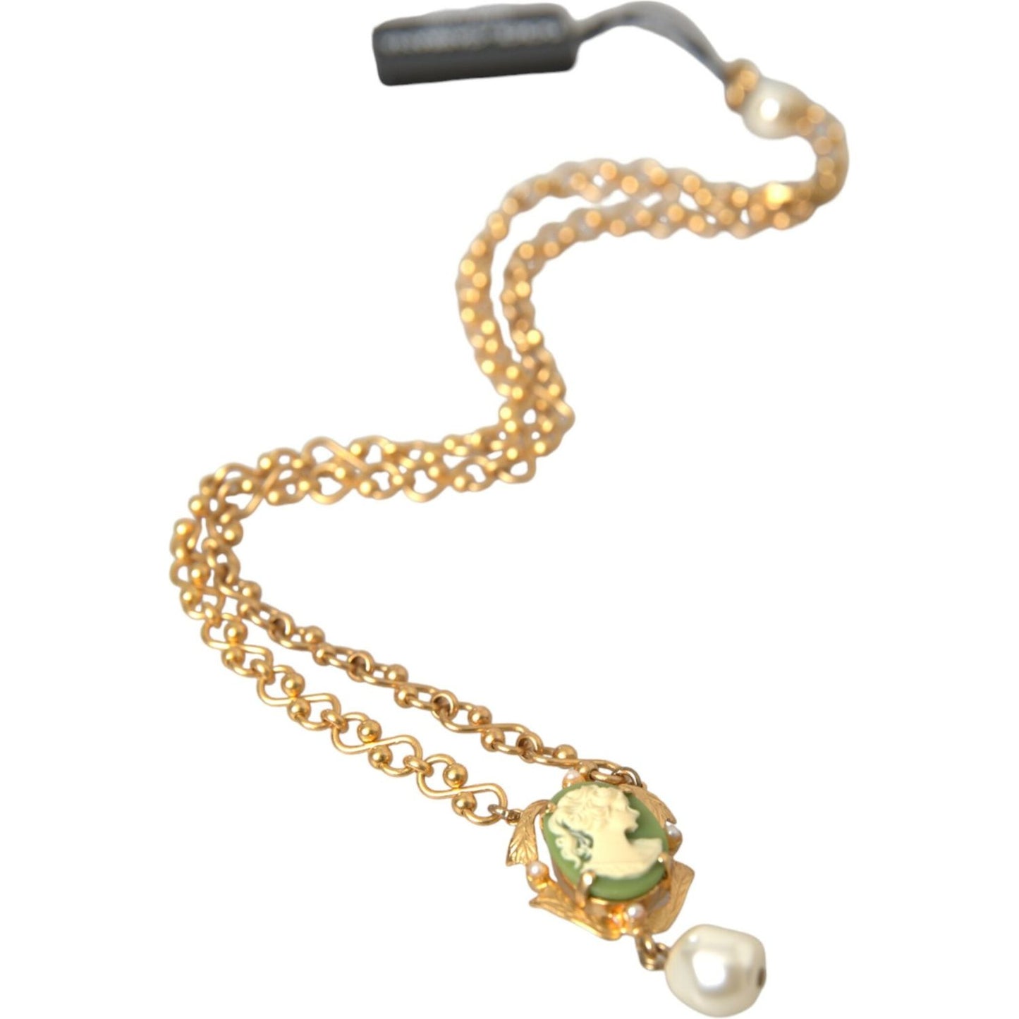 Dolce & Gabbana Gold Brass Chain Pearl Pendant Charm Necklace SMY101384