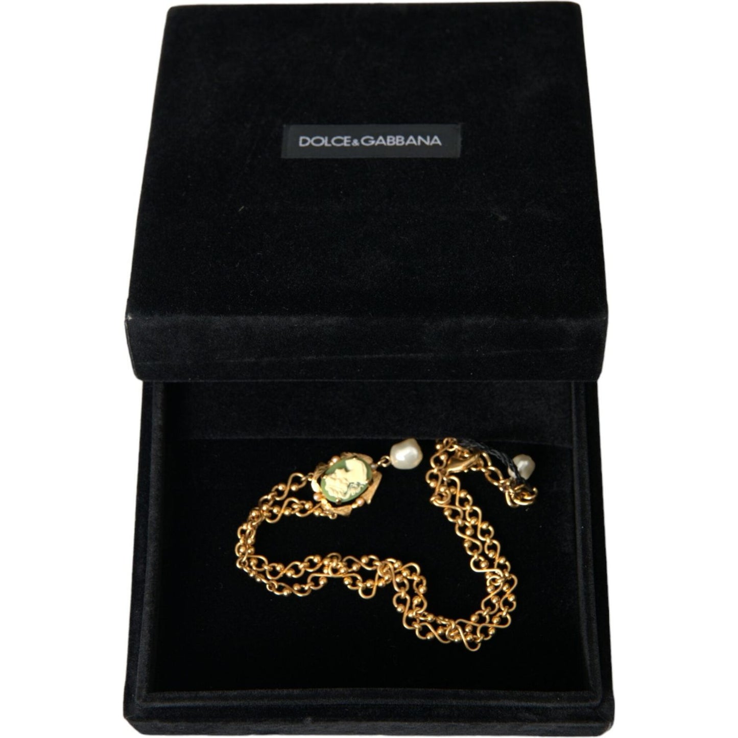 Dolce & Gabbana Gold Brass Chain Pearl Pendant Charm Necklace SMY101384
