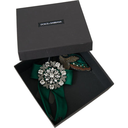 Dolce & Gabbana Green Satin Bird Crystal Women Hair Clip