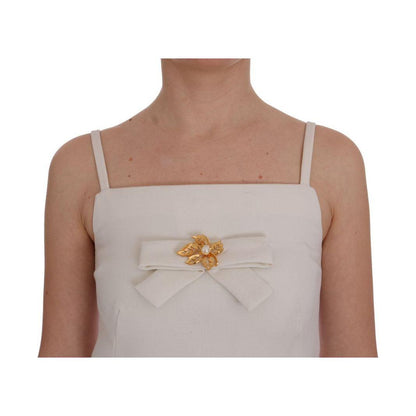 Dolce & Gabbana White Wool Stretch Brooch Shift Dress