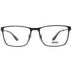 Alt Tag: BMW Black Men Glasses Frame - full-rim metal design with demo plastic lenses, 55-17-145 size, rectangle style, includes branded case.