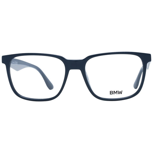 BMW Blue Men Glasses Frame in blue full-rim plastic with a rectangular style, size 55-17-145, featuring demo lenses.