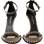 Dolce & Gabbana Brown Exotic Leather Crystal Sandals Shoes Dolce & Gabbana Dark Slate Gray