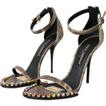 Dolce & Gabbana Brown Exotic Leather Crystal Sandals Shoes Dolce & Gabbana Dark Slate Gray