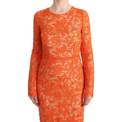 Dolce & Gabbana Orange Floral Ricamo Sheath Long Dress