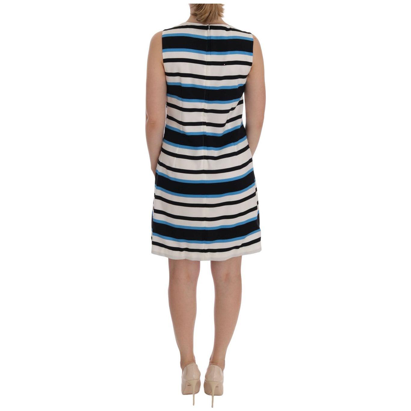 Dolce & Gabbana Blue White Striped Silk Stretch Shift Dress