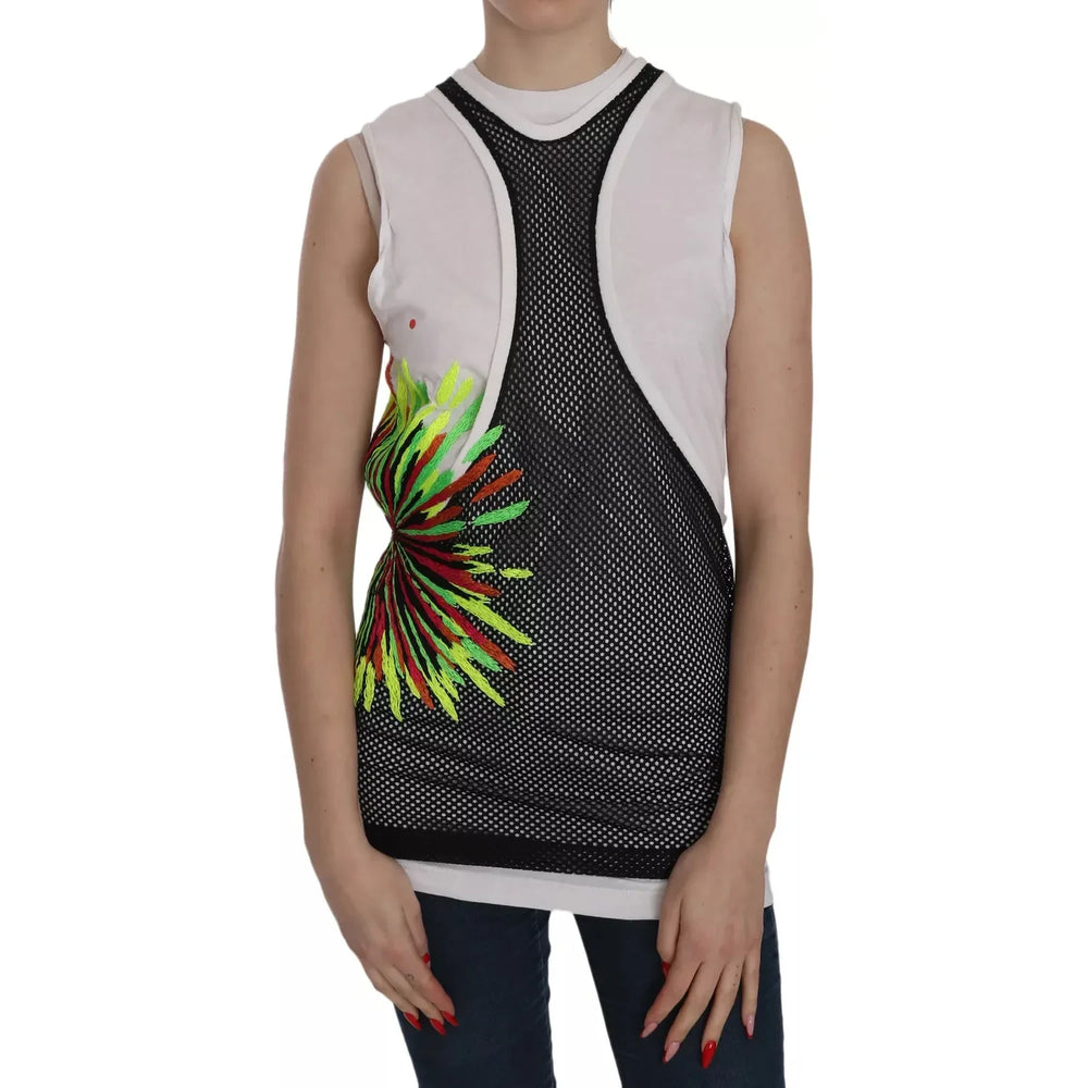 Dsquared² Black White Crew Neck Sleeveless Cotton Blouse Dsquared² Rosy Brown