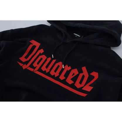Dsquared² Black Cotton Hooded Printed Men Pullover Sweater
