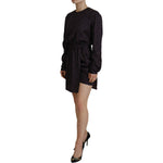 Dsquared² Black Logo Print Long Sleeves A-line Mini Dress Dsquared² Rosy Brown