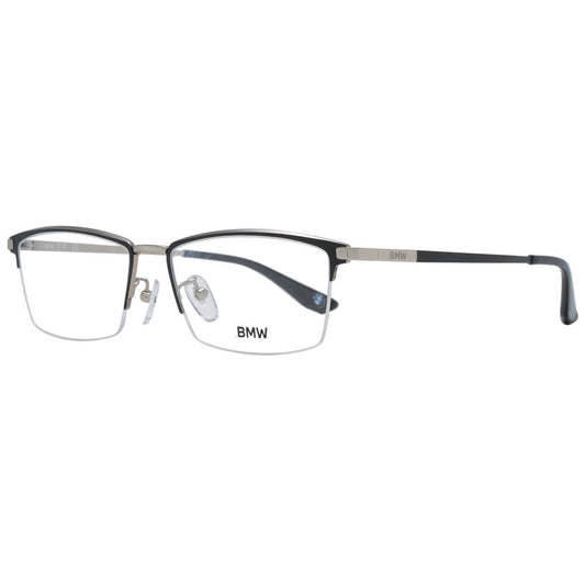 BMW Black Men Glasses Frame, black titanium half-rim rectangular eyeglasses, demo plastic lenses, size 55-17-145 with branded case