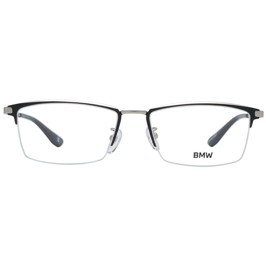 BMW Black Men Glasses Frame with titanium half-rim and black color, featuring demo plastic lenses. Frame size 55-17-145.