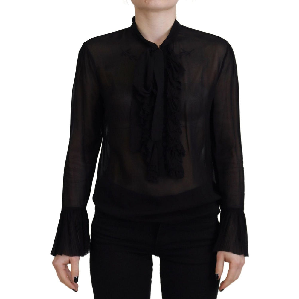 Dsquared² Black Viscose Long Sleeves See Through Blouse Top Dsquared² Black
