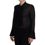 Dsquared² Black Viscose Long Sleeves See Through Blouse Top Dsquared² Black