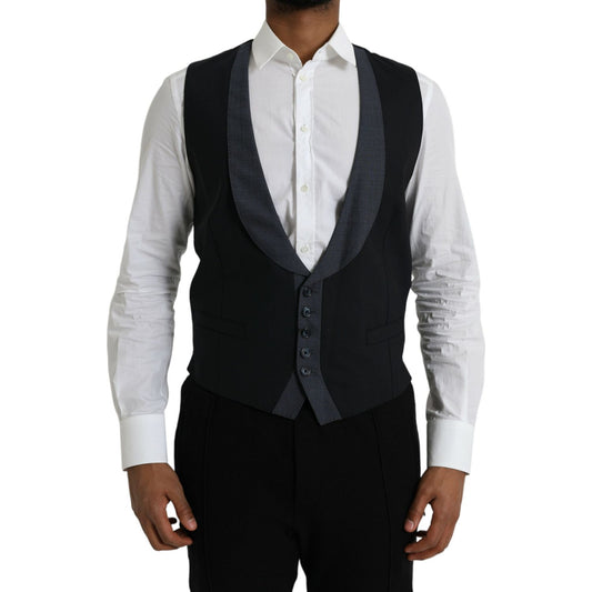 Dolce & Gabbana Black Wool Waistcoat Dress Formal Vest