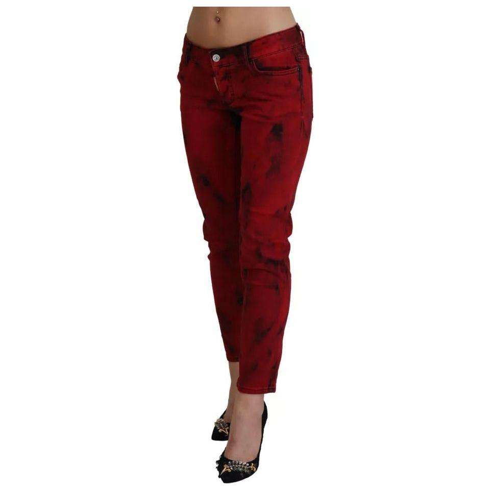 Dsquared² Red Low Waist Cotton Stretch Skinny Pants PAN74494-38