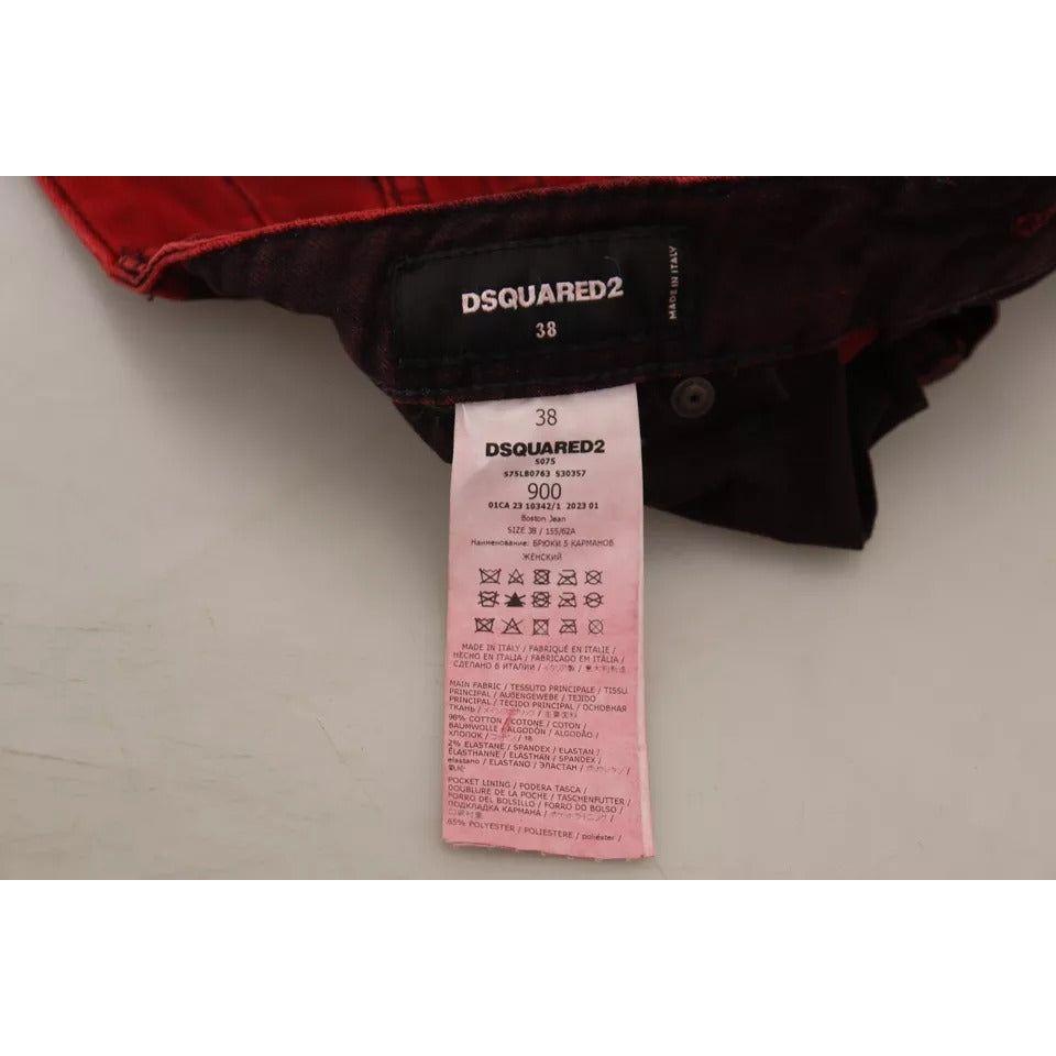 Dsquared² Red Low Waist Cotton Stretch Skinny Pants PAN74494-38